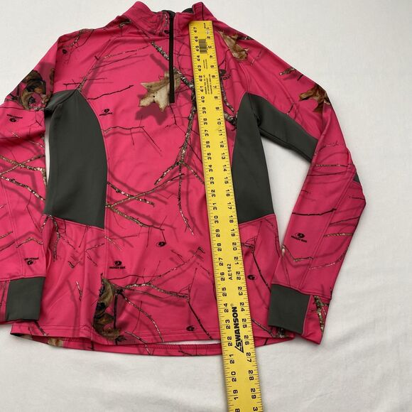 Mossy Oak Pullover Womens Medium Pink Camo 1/4 Zip Performance Hunting Stretch - Picture 9 of 12